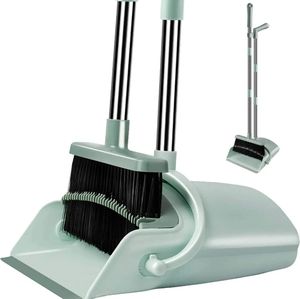 Sage Green Broom And Dustpan Set Foldable Extendable Floor Cleaning Tools